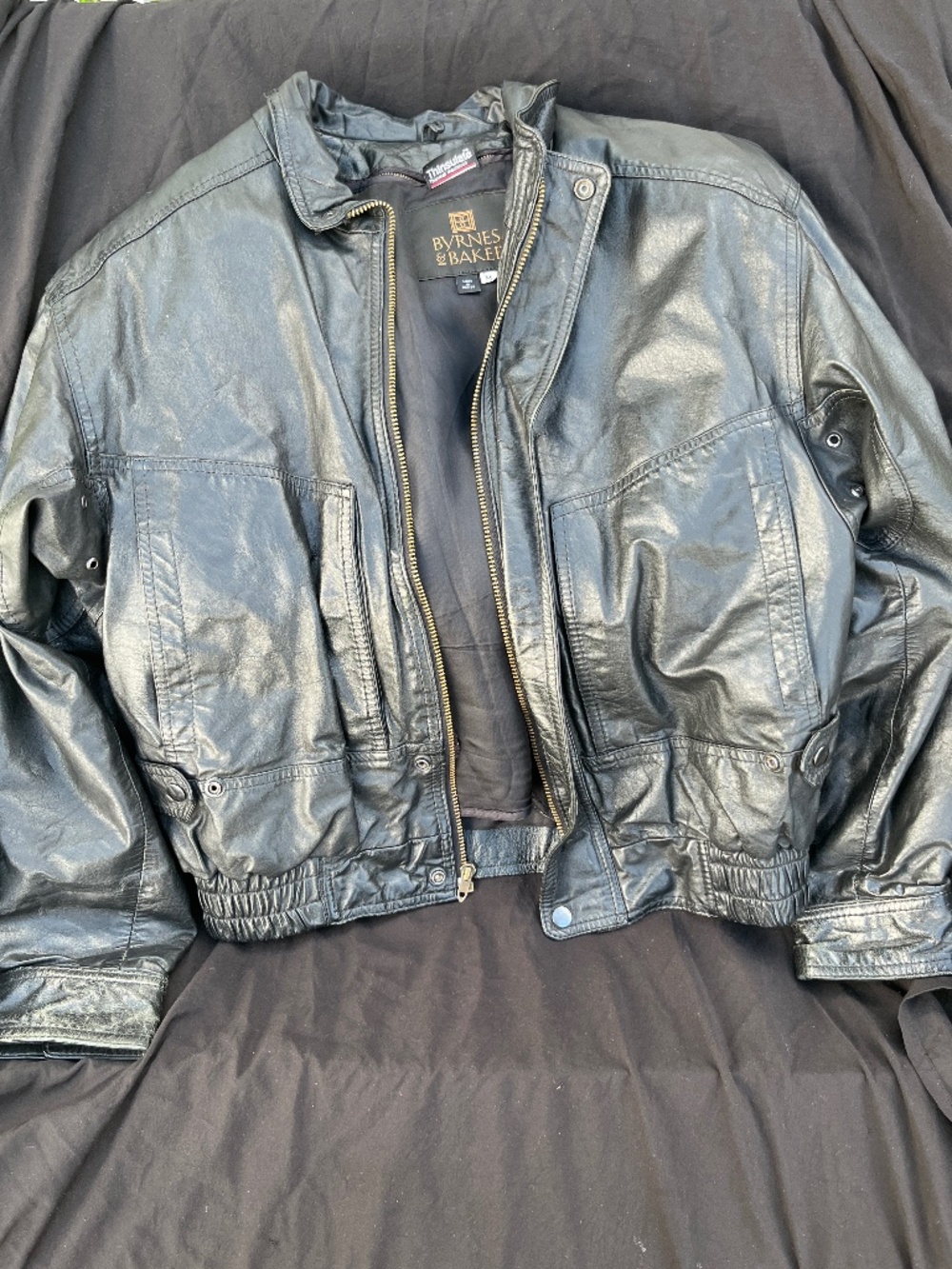 Vintage Byrnes and Baker Leather Bomber Jacket Men’s M Long Biker Black Grunge